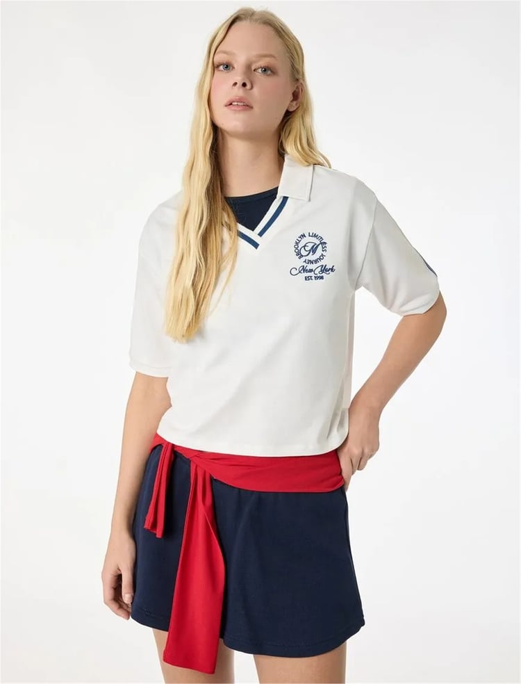 Koton Y26 6Sal10041Ik 010 Ekru Kadın Jersey Kısa Kol T-Shirt