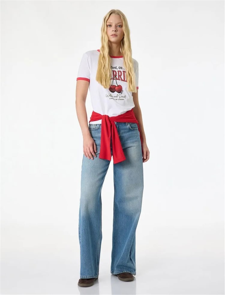 Koton Y26 6Sal10057Ik 010 Ekru Kadın Jersey Kısa Kol T-Shirt