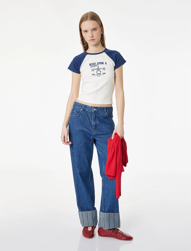 Koton Y26 6Sal10064Ik 010 Ekru Kadın Jersey Kısa Kol T-Shirt