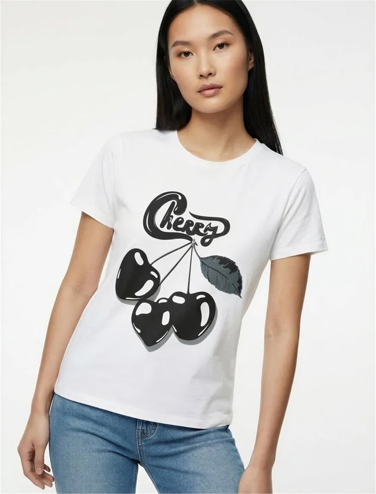 Koton Y26 6Sal10075Ik 010 Ekru Kadın Jersey Kısa Kol T-Shirt