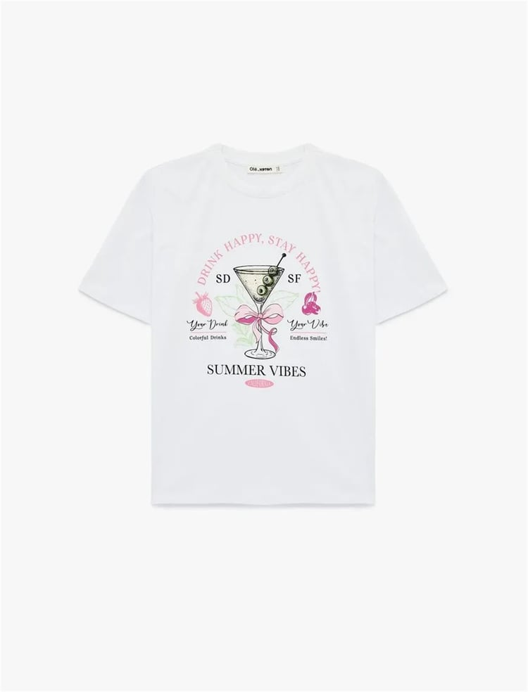 Koton Y26 6Sal10085Ik 010 Ekru Kadın Jersey Kısa Kol T-Shirt