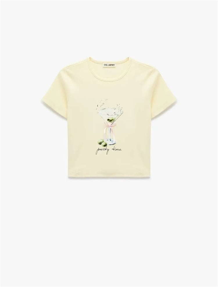 Koton Y26 6Sal10103Ik 153 Sarı Kadın Jersey Kısa Kol T-Shirt