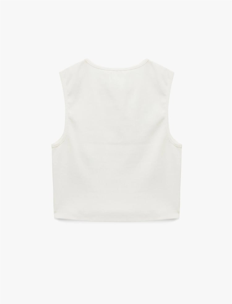 Koton Y26 6Sal30022Ik 010 Ekru Kadın Jersey Kolsuz T-Shirt
