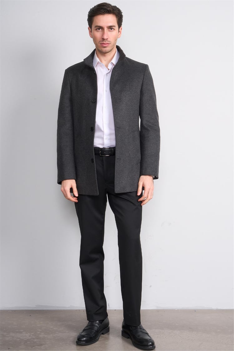 Kurpa 070 A.Gri Erkek Kurpa Dik Yaka Kaşe Kaban