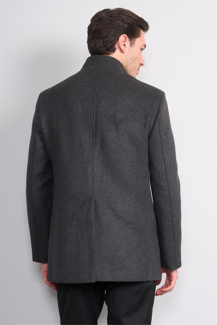 Kurpa 070 A.Gri Erkek Kurpa Dik Yaka Kaşe Kaban