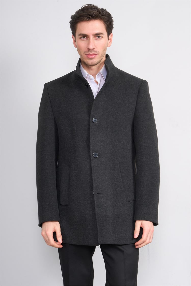 Kurpa 070 Füme Erkek Kurpa Dik Yaka Kaşe Kaban