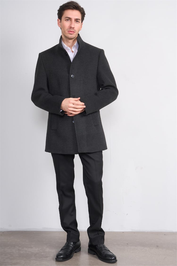 Kurpa 070 Füme Erkek Kurpa Dik Yaka Kaşe Kaban