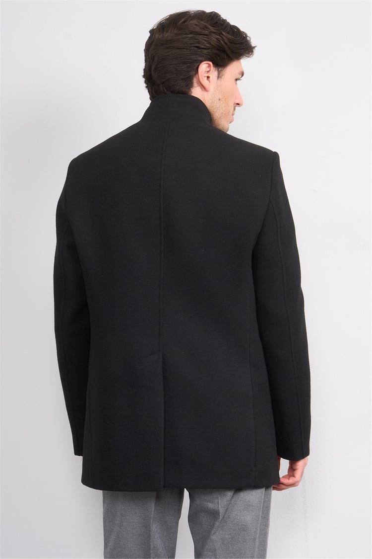 Kurpa 070 Siyah Erkek Kurpa Dik Yaka Kaşe Kaban