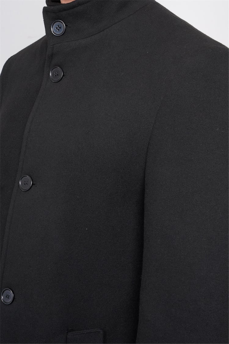 Kurpa 070 Siyah Erkek Kurpa Dik Yaka Kaşe Kaban