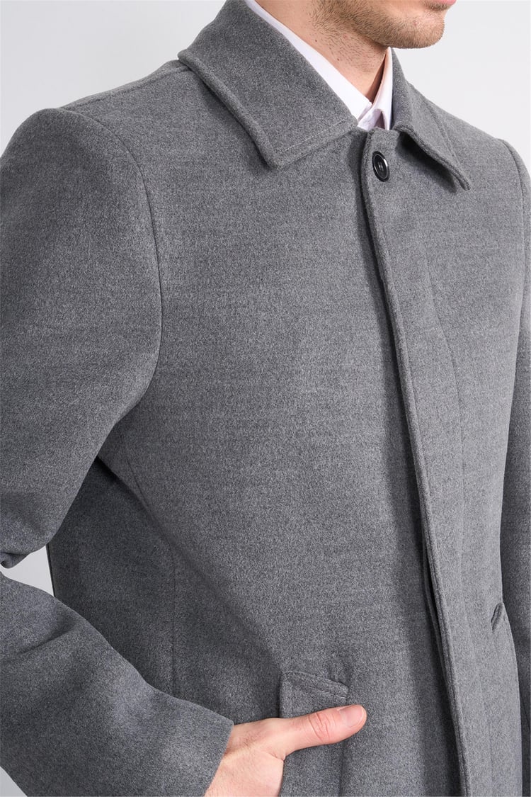 Kurpa 713 Açık Gri Erkek Yakalı Düğmeli Kaşe Kaban