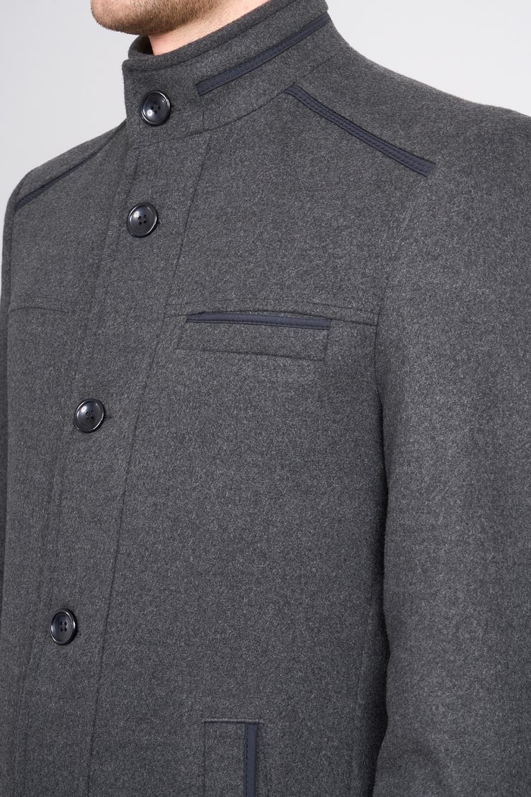 Kurpa 7851 A.Grı Erkek Dık Yaka Dugmelı Gömlek Cep Kase Kaban