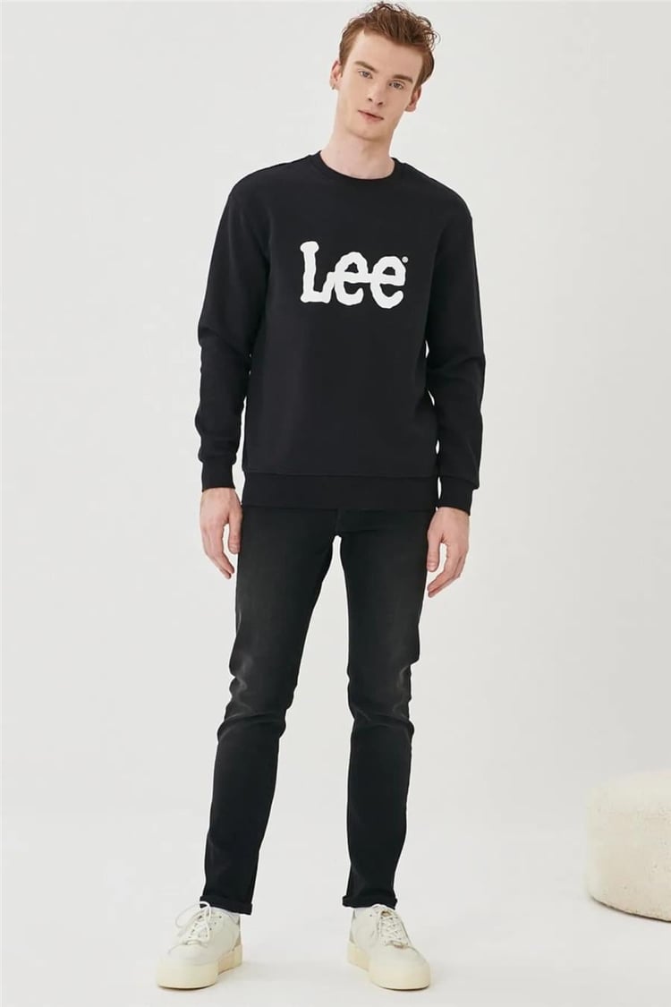 Lee L80X Siyah 001 Erkek Uzun Kollu Bısıklet Yaka Sweatshirt