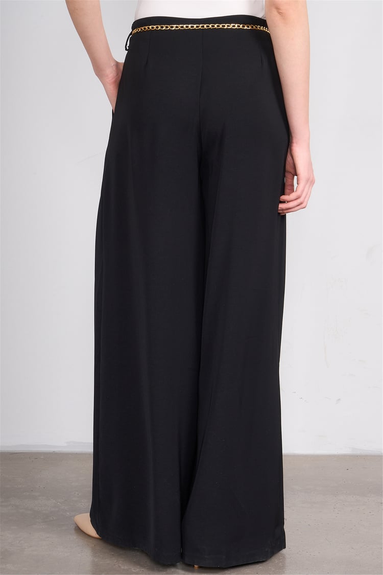 Lefon 031641 Siyah Pervazlı Çift Pile Pantolon 36-42