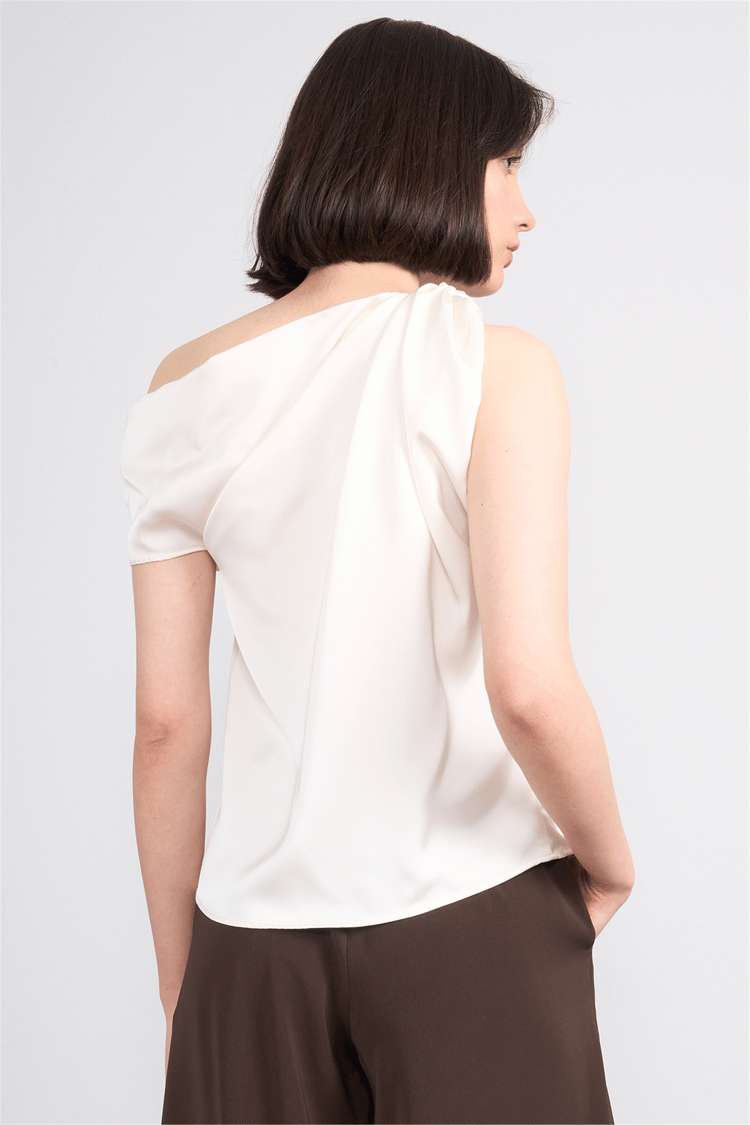 Lefon 071821 Krem Omzu Tokalı Asimetrik Yakalı Bluz 36-42