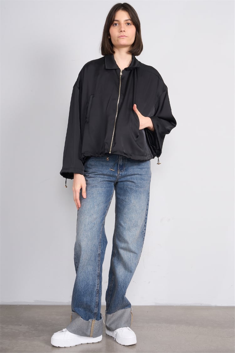 Lefon 160891 Siyah Saten Bomber Ceket 36-42