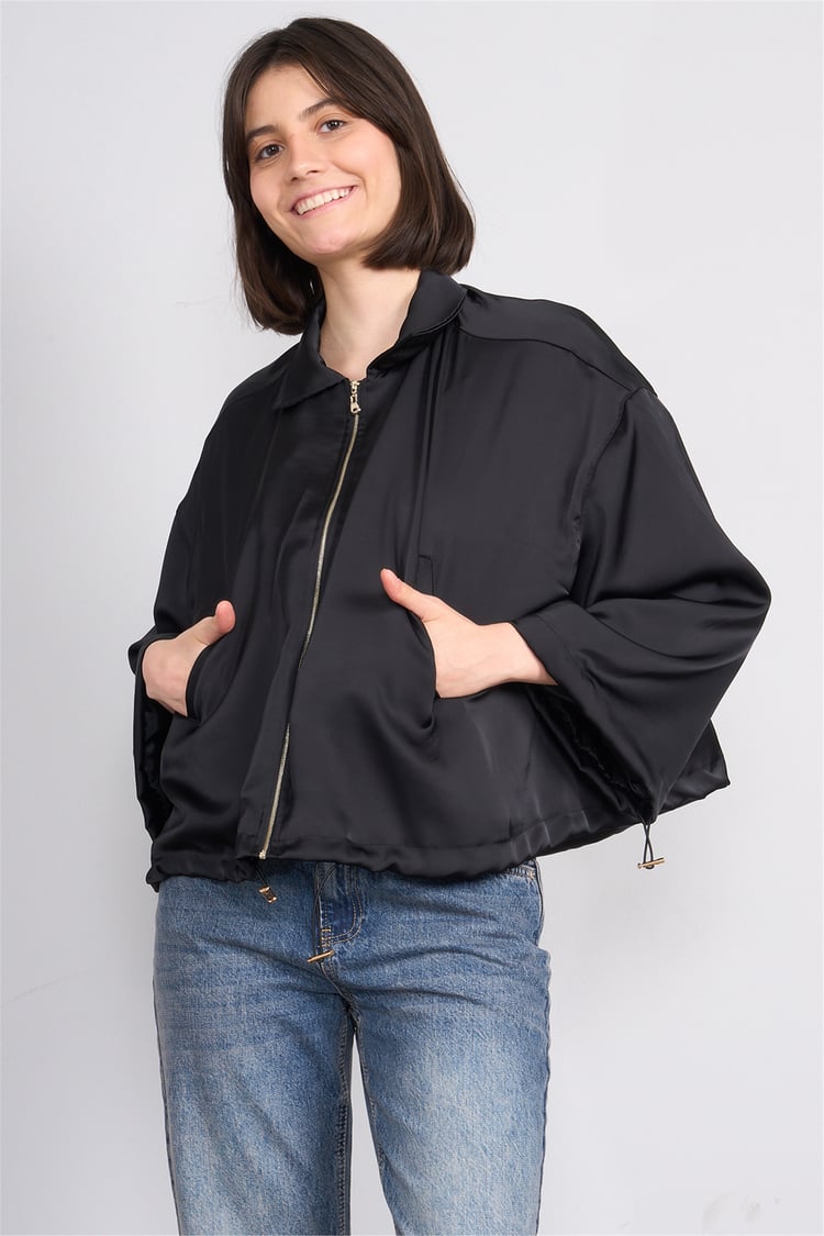 Lefon 160891 Siyah Saten Bomber Ceket 36-42