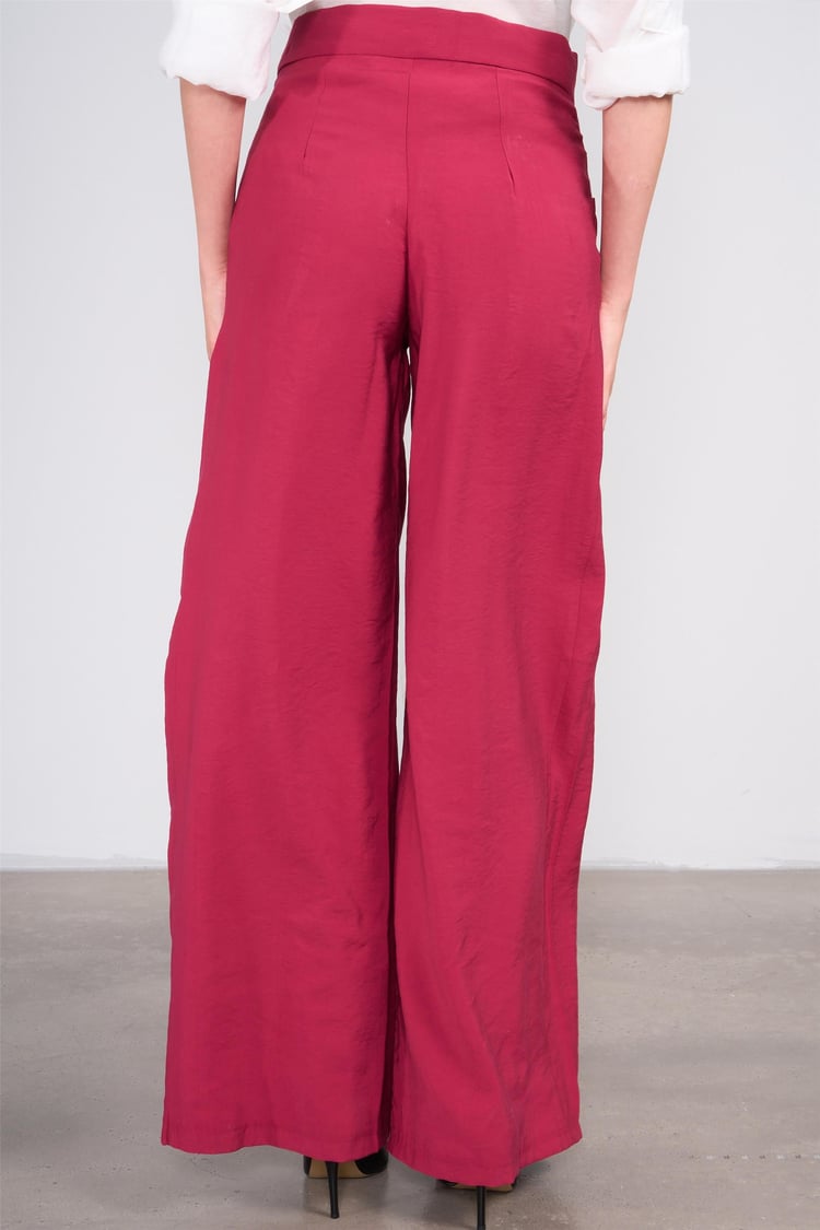Lefon Y25 031426 Bordo Kadın Carpraz Kemerlı Pantolon