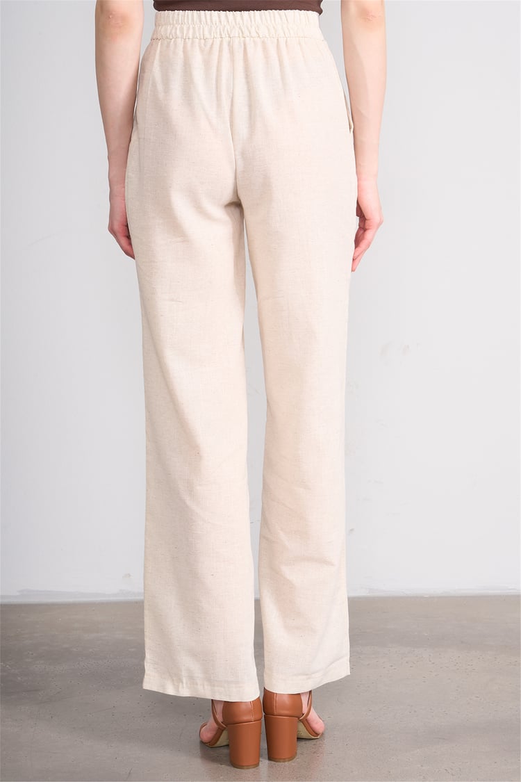Lefon Y26 031632-K Naturel Kadın Duz Paca Keten Pantolon