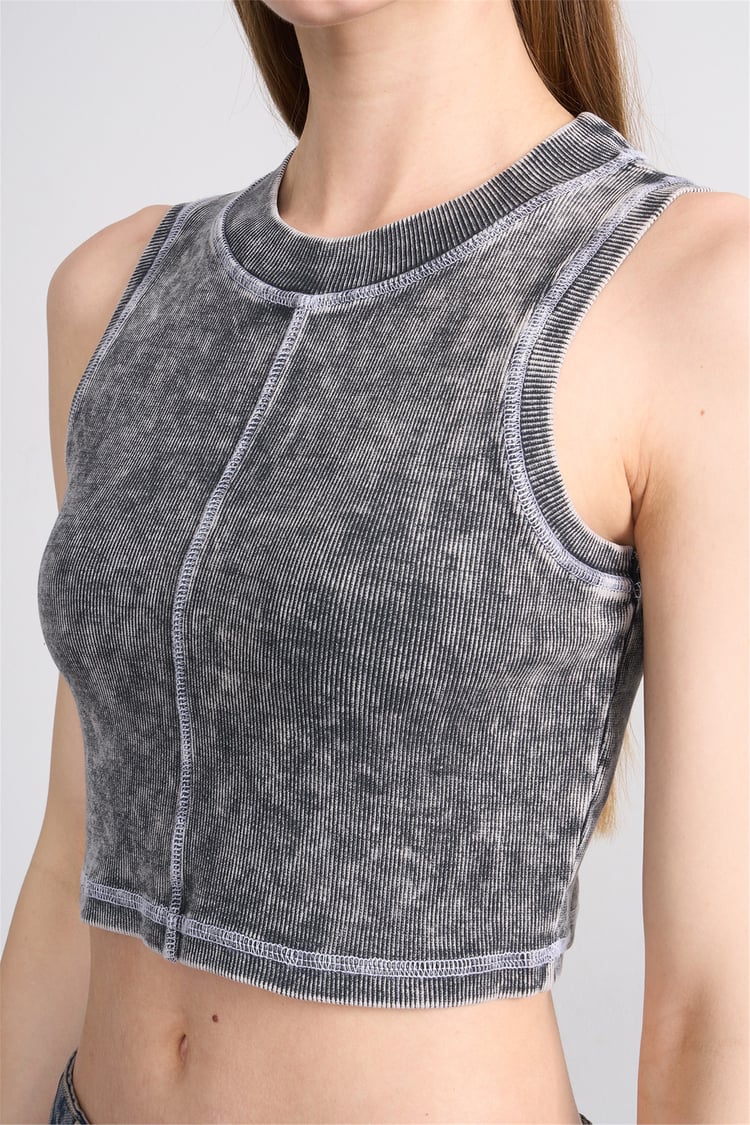 Lefon Y26 060174-K Gri Kadın Karyoka Dikiş Detaylı Orme Kaşkorse Crop