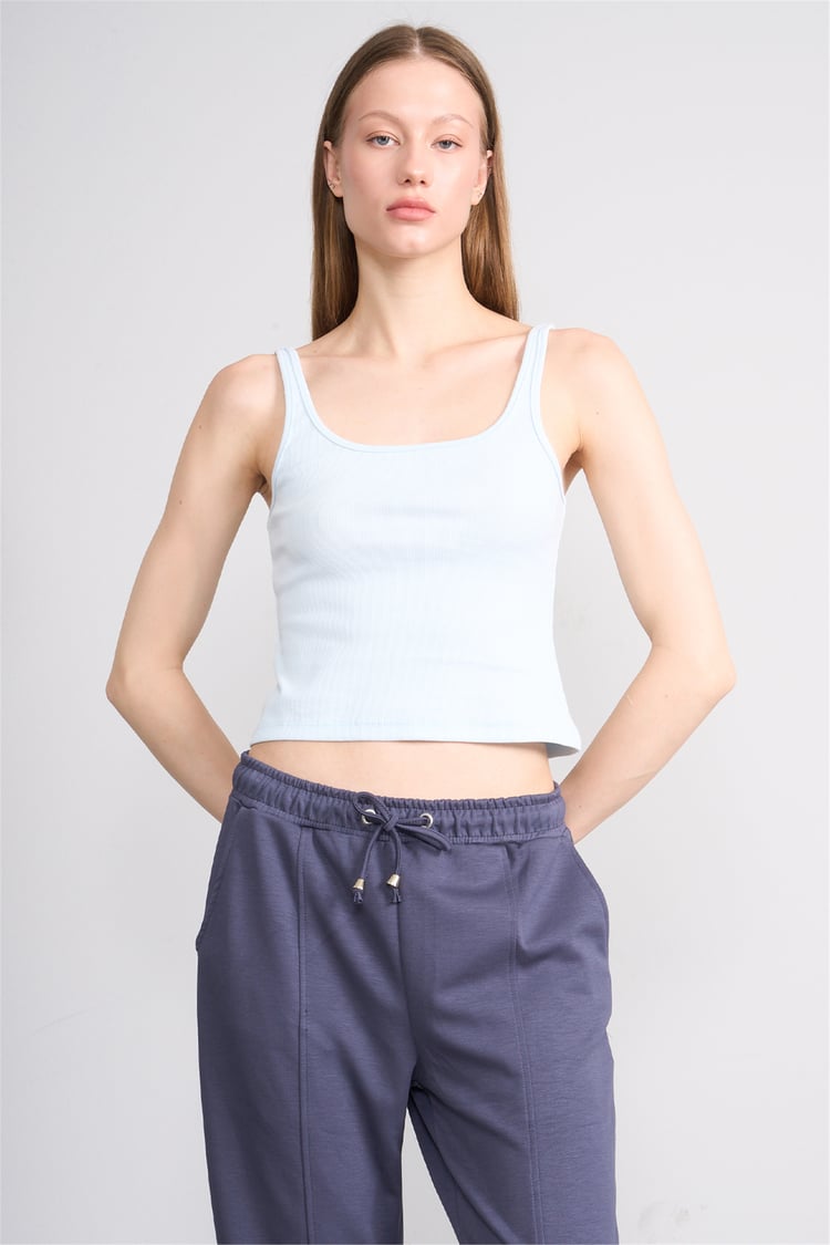 Lefon Y26 071693-K Bebe Mavi Kadın Acık Yaka Kaşkorse Crop ( Askılı Crop Atlet)