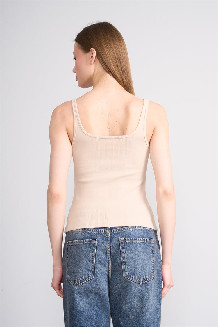 Lefon Y26 071693-K Bej Kadın Acık Yaka Kaşkorse Crop ( Askılı Crop Atlet)