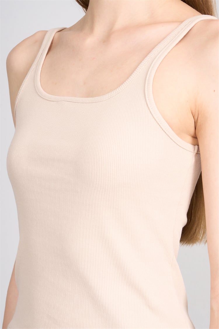Lefon Y26 071693-K Bej Kadın Acık Yaka Kaşkorse Crop ( Askılı Crop Atlet)