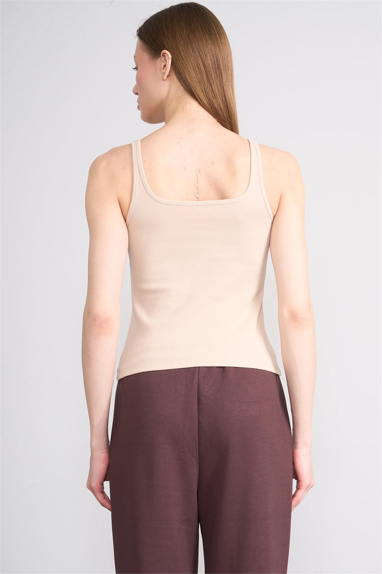 Lefon Y26 071693-K Bej Kadın Acık Yaka Kaşkorse Crop ( Askılı Crop Atlet)