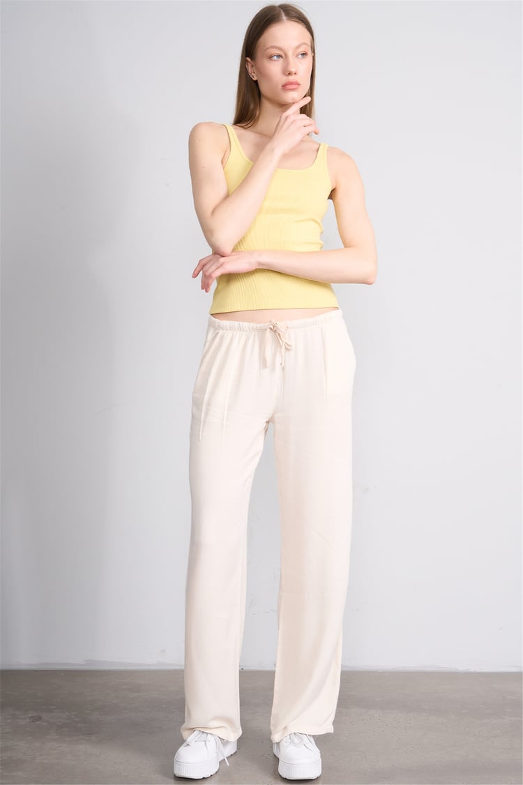 Lefon Y26 071693-K Sarı Kadın Acık Yaka Kaşkorse Crop ( Askılı Crop Atlet)