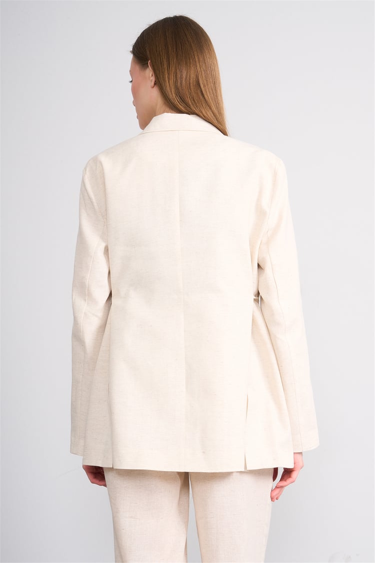 Lefon Y26 131052-K Naturel Kadın Belden Baglamalı Oversıze Ceket
