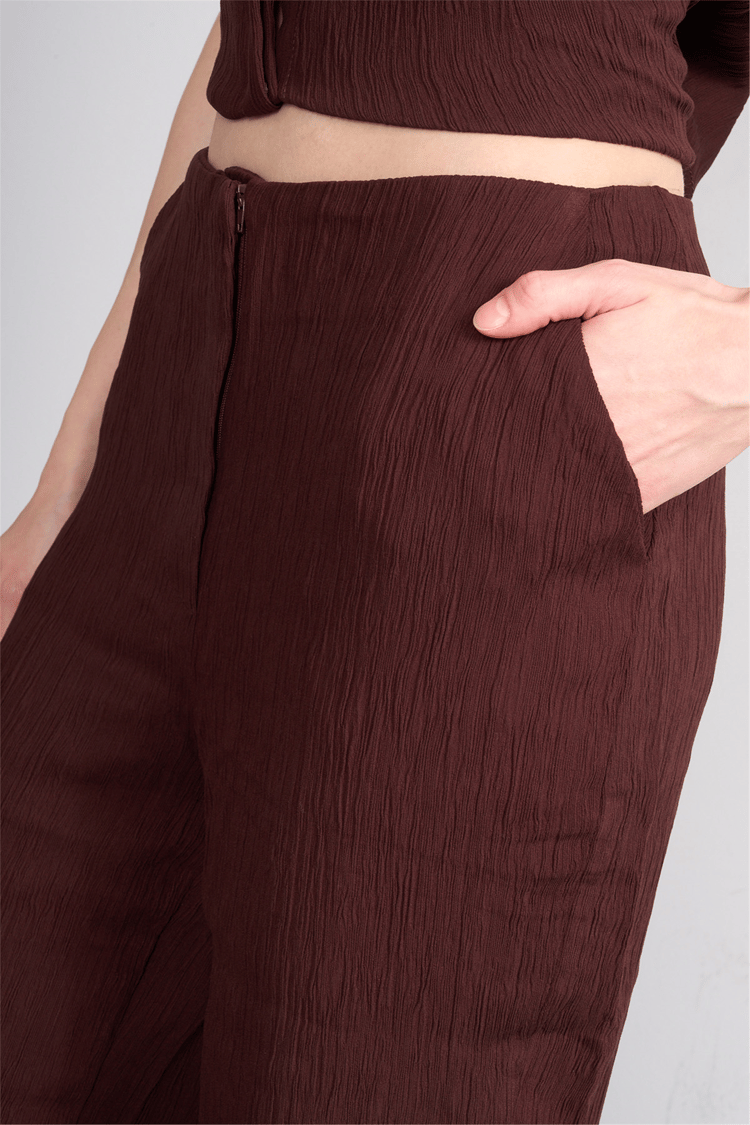Lefon Y26 220563-K Kahve Kadın Bisiklet Yaka Yelek Ve Pantolon Takım