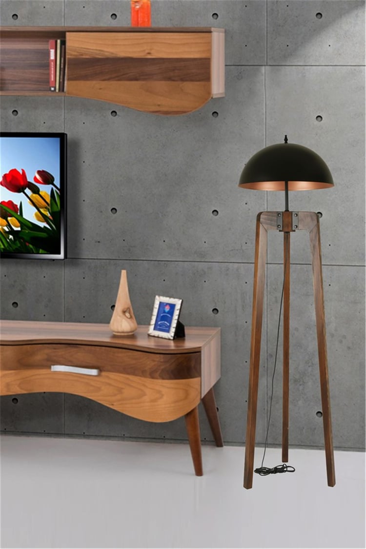 Lumexx Çağla Ceviz Lambader Siyah Büyük Retro Başlıklı