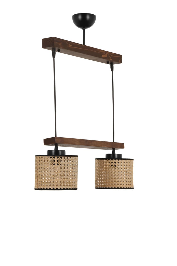 Lumexx David 2 Li Sıralı Ceviz Rattan Abajurlu Sarkıt