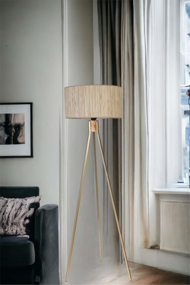 Lumexx Fısco Tripod Eskitme Lambader Silindir Bambu 09 Abajurlu