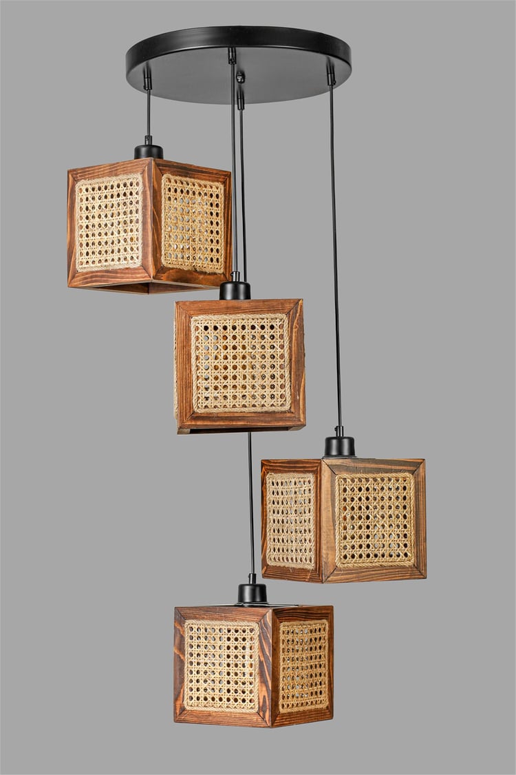 Lumexx Kumsal 4 Lü Tepsili Ceviz Rattan Avize