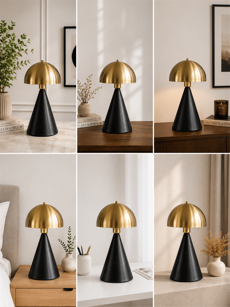 Lumexx Mantar Siyah Eskitme Retro Başlıklı Masa Lambası 9094-1