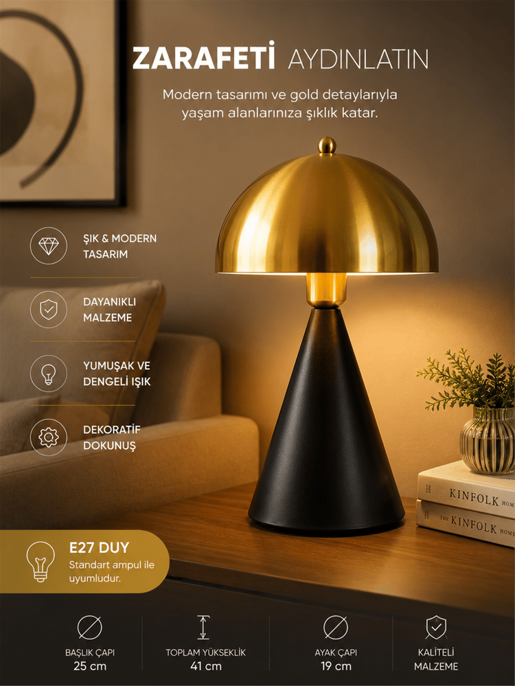 Lumexx Mantar Siyah Eskitme Retro Başlıklı Masa Lambası 9094-1