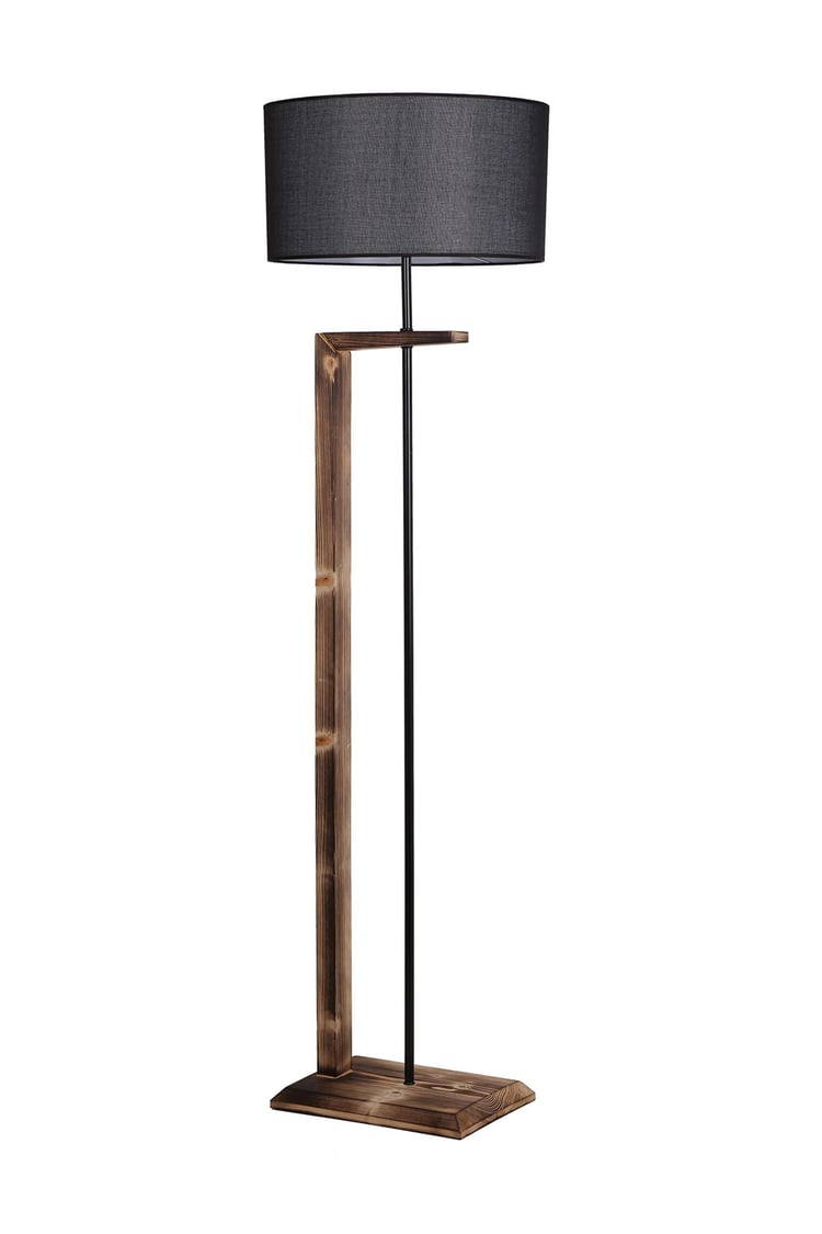 Lumexx Menekşe Yanık Ahşap Lambader Silindir Hasır Siyah Abajurlu
