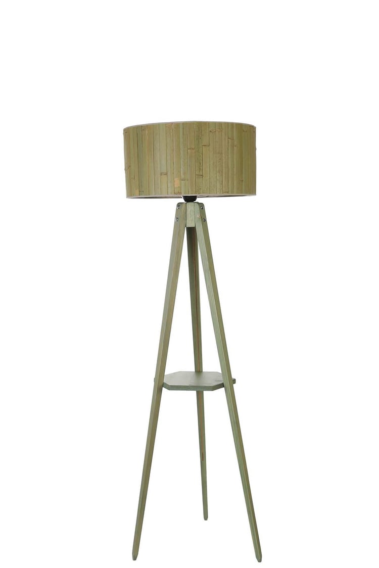 Lumexx Sehbalı Tripod Yeşil Lambader Silindir Bambu 03 Abajurlu