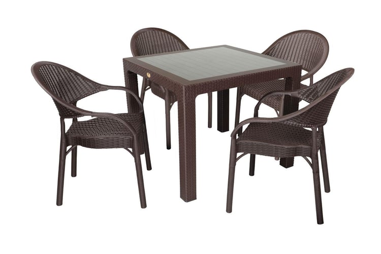Mandella Elit Rattan 90x90 Eylül Koltuk Camlı Masa Takımı Kahverengi