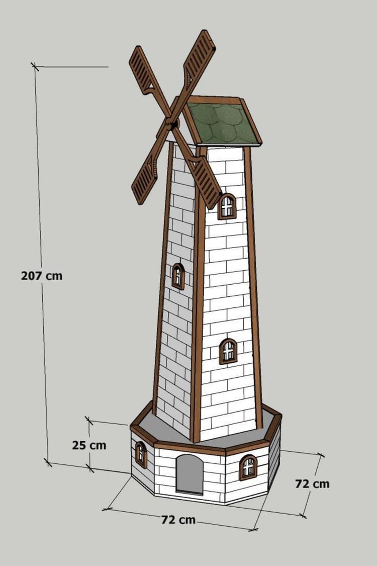 Mandu Ahşap Yel Değirmenli Kedi Evi-Mnd200