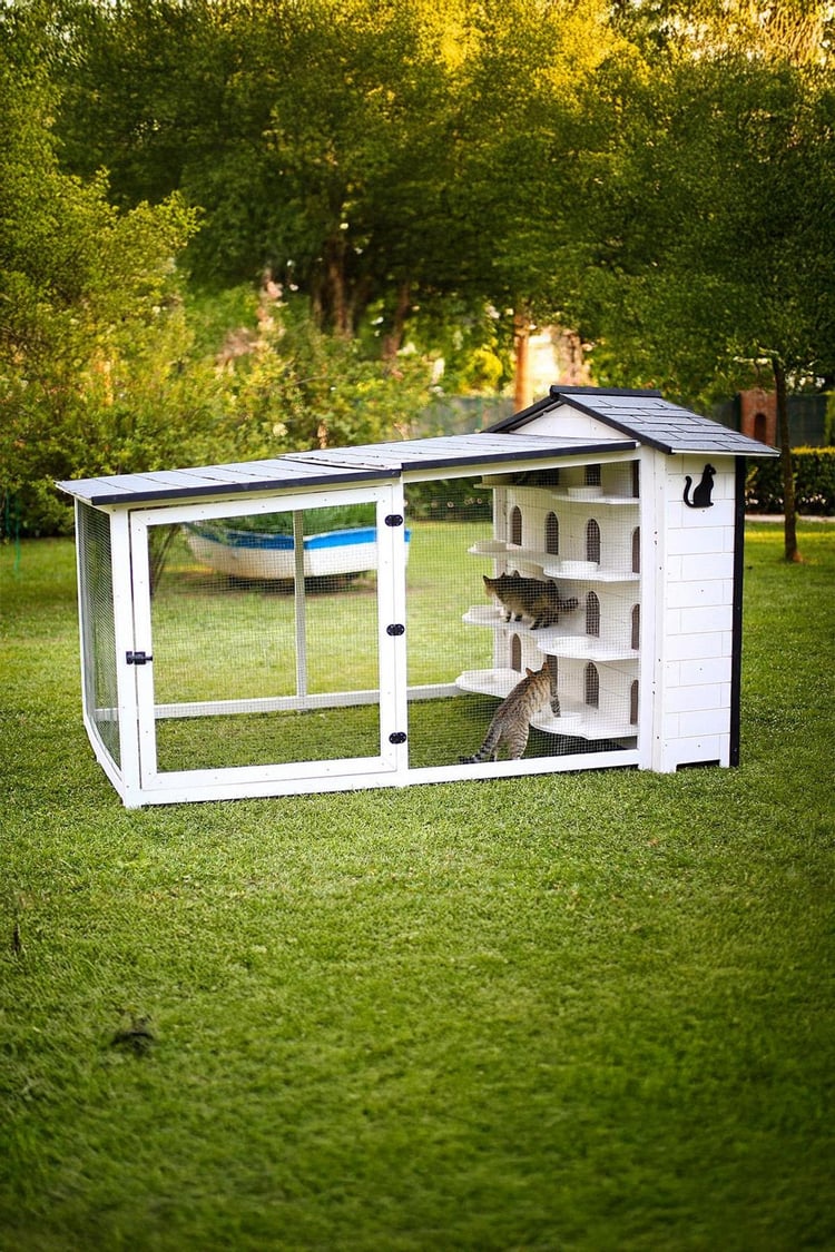 Mandu Bahçeli Kedi Apartmanı (Kedi Evi) + Mama Kapları Hediye-Mnd222