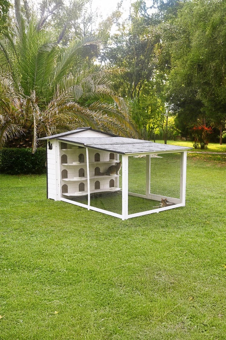 Mandu Bahçeli Kedi Apartmanı (Kedi Evi) + Mama Kapları Hediye-Mnd222
