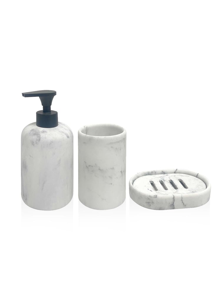 Marble Banyo Seti Siyah Beyaz 3 Parça