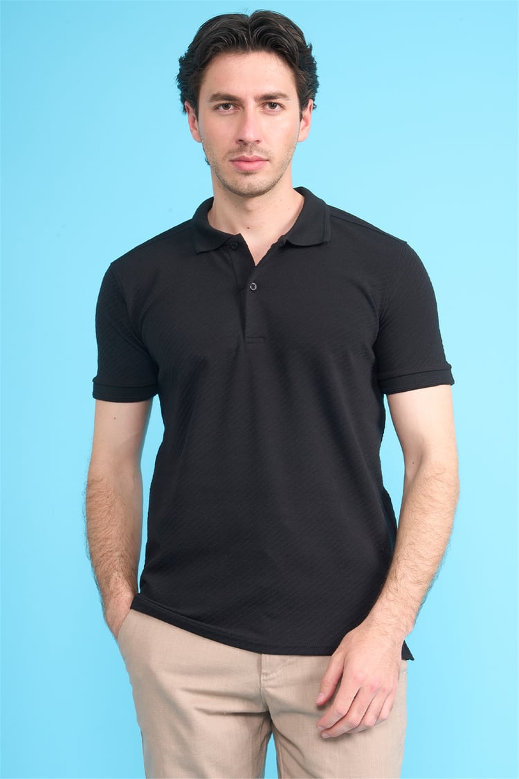 Mareteks 2650 Js Sıyah Erkek Polo Yaka Dıyagonel Jakar T-Shırt