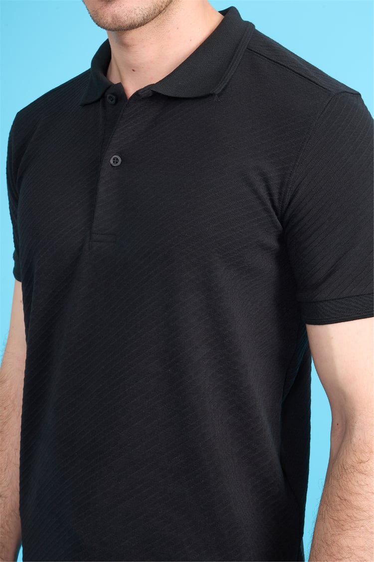Mareteks 2650 Js Sıyah Erkek Polo Yaka Dıyagonel Jakar T-Shırt