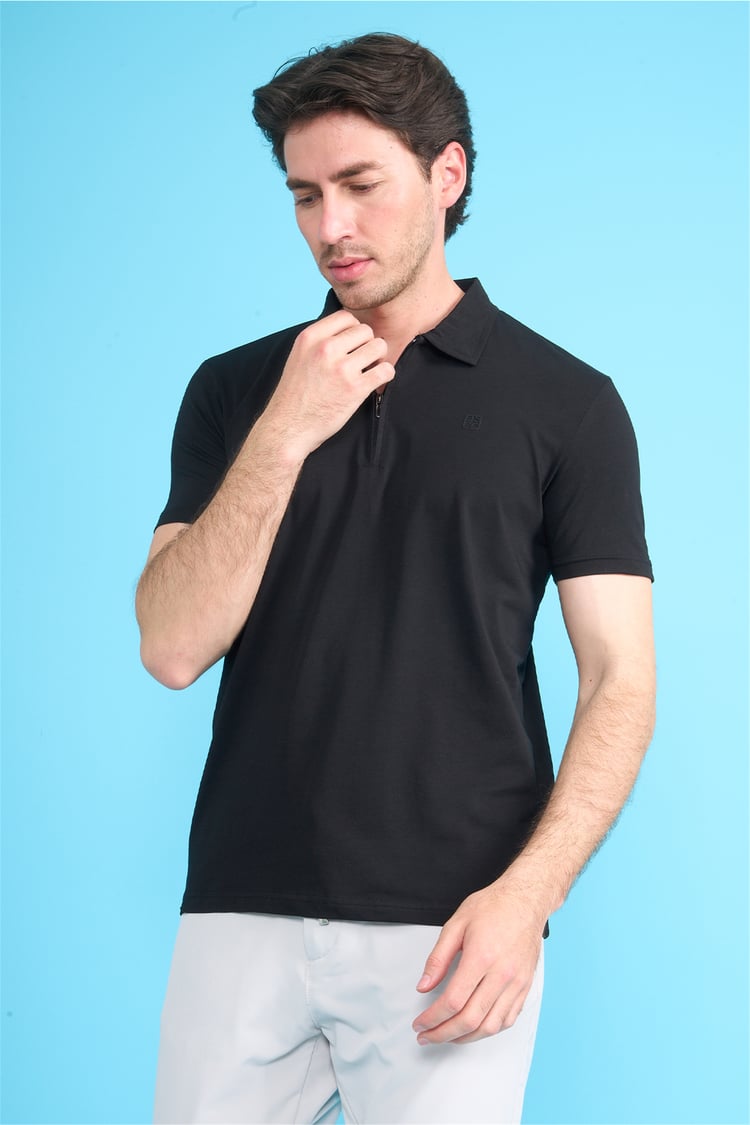 Mareteks 2656 Js Sıyah Erkek Polo Yaka Fermuar Lyc Suprem T-Shırt