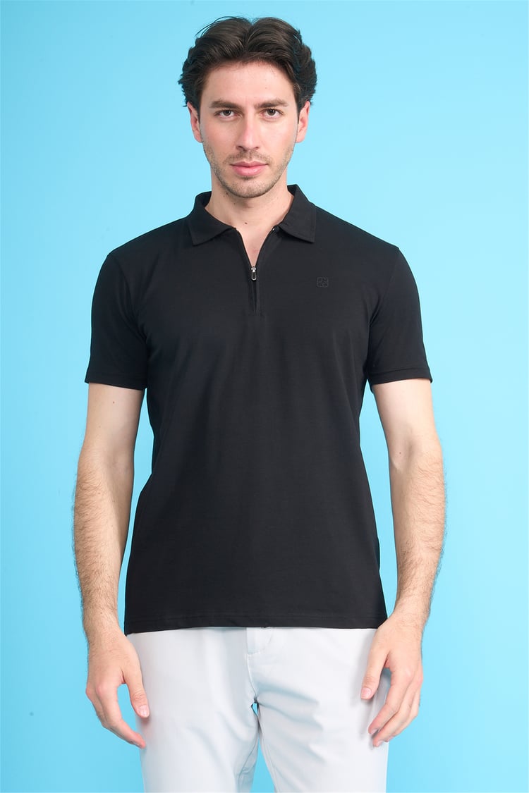Mareteks 2656 Js Sıyah Erkek Polo Yaka Fermuar Lyc Suprem T-Shırt