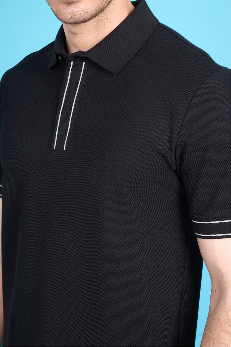 Mareteks 2657 Js Sıyah Erkek Polo Yaka Pat Ekstrafor Pıke T-Shırt