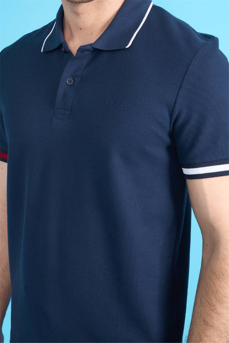 Mareteks 2658 Js Indıgo Erkek Polo Yaka Kol Garnılı Pıke T-Shırt