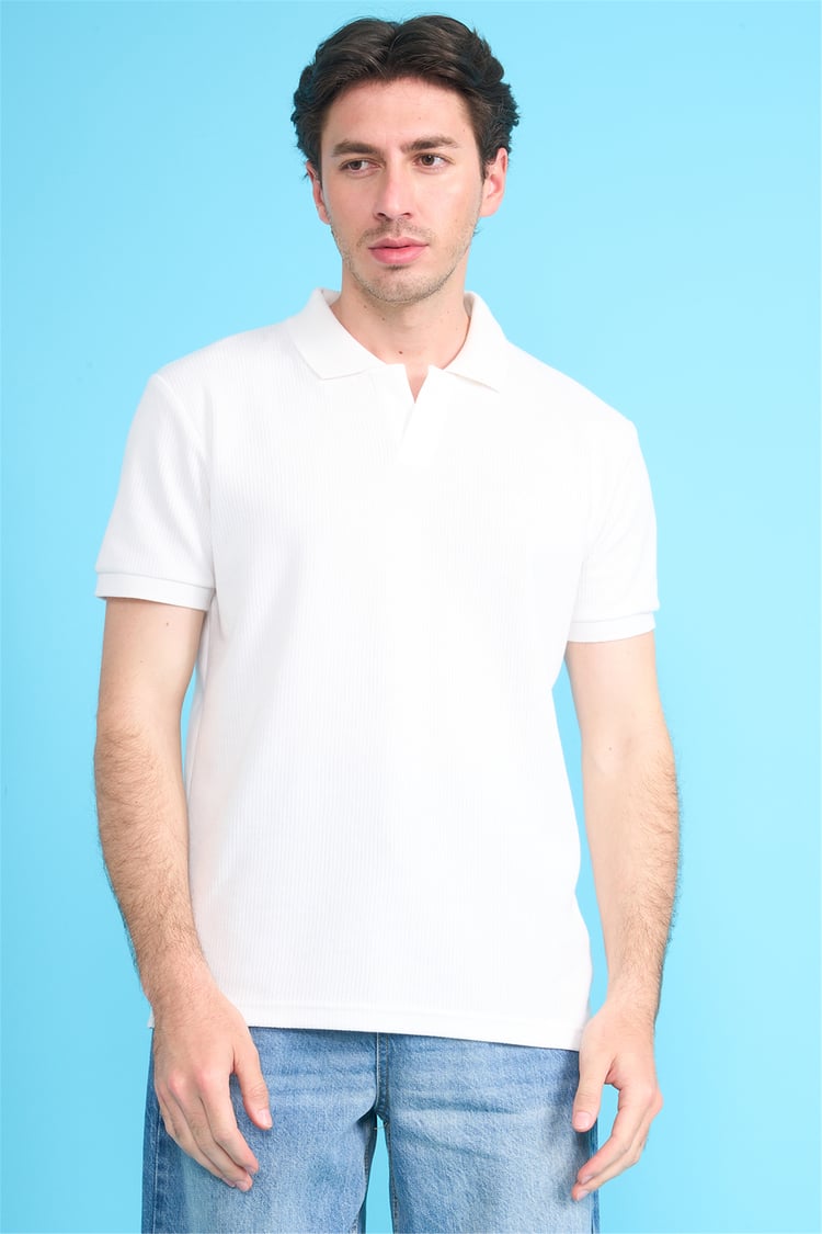 Mareteks 2661 Js Beyaz Erkek Polo V Yaka Orme Slk T-Shırt